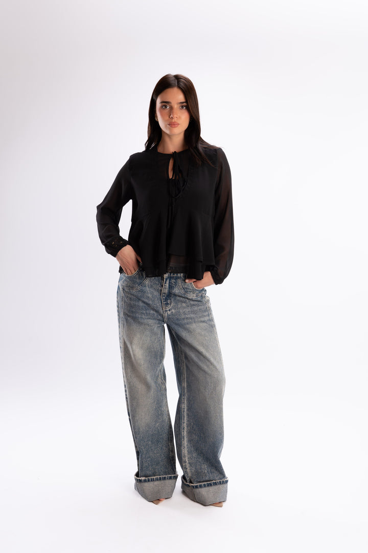Tie Neck Chiffon Blouse