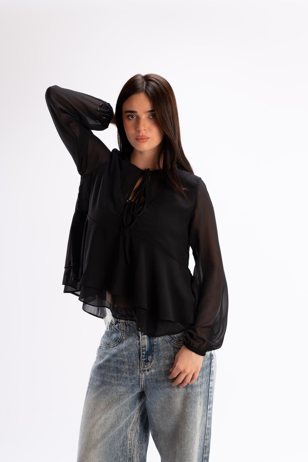 Tie Neck Chiffon Blouse