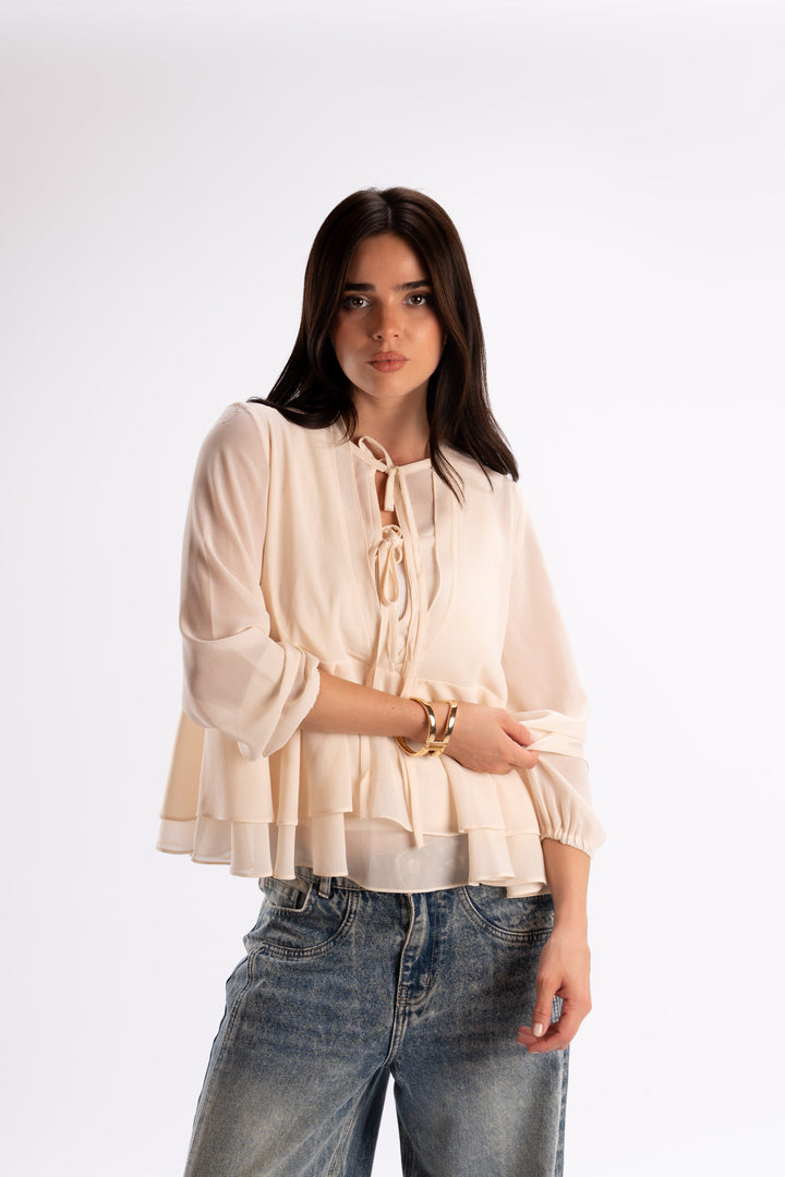 Tie Neck Chiffon Blouse