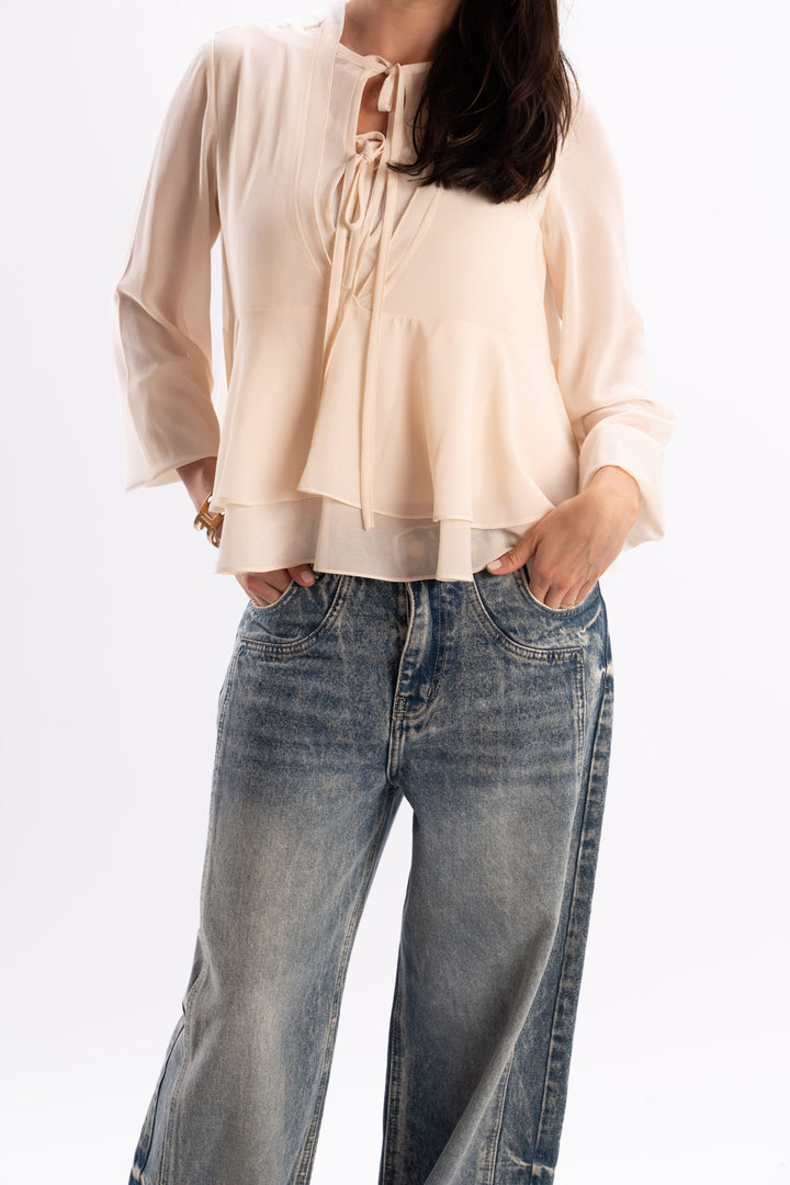Tie Neck Chiffon Blouse