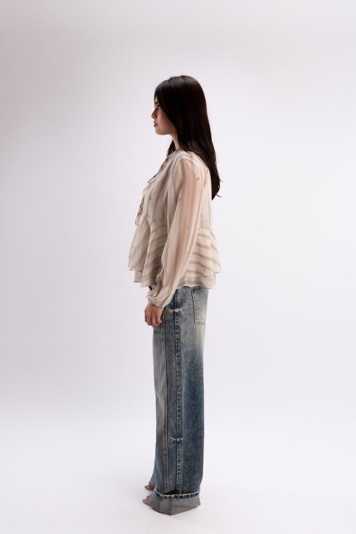 Tie Neck Chiffon Blouse