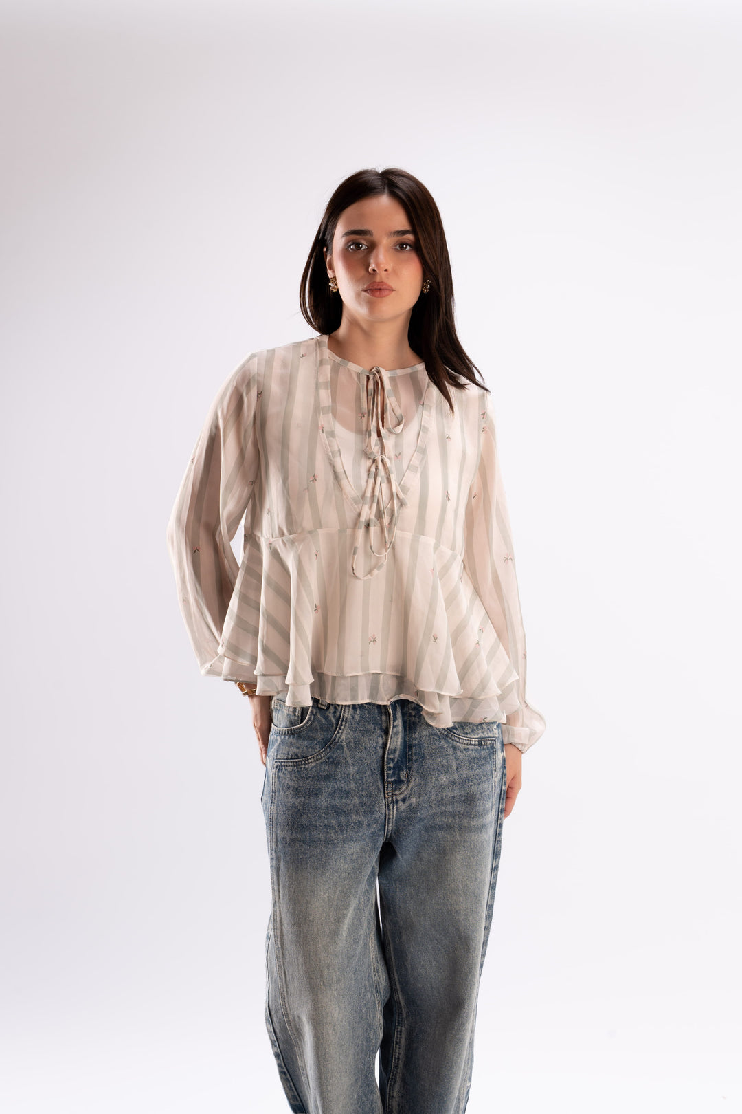 Tie Neck Chiffon Blouse