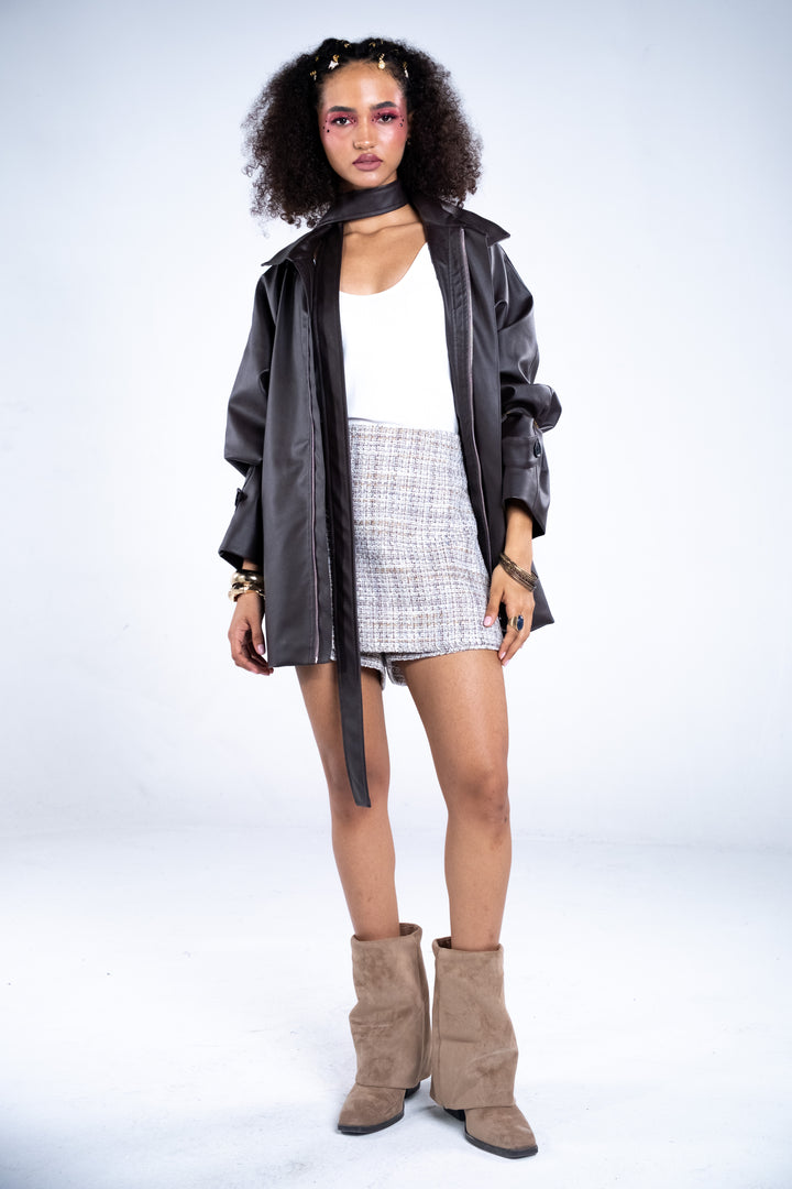 Faux Leather Belted Jacket