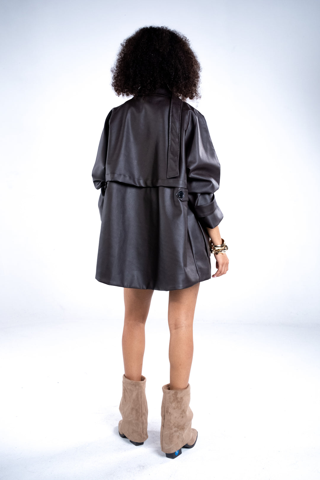 Faux Leather Belted Jacket