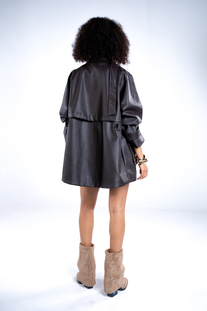 Faux Leather Belted Jacket